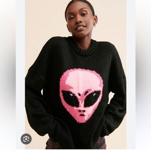 The Ragged Priest Black Sweater with Pink Alien Design